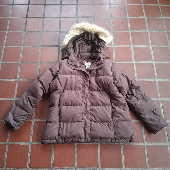 LL Bean Jacket Womens Size L/XL Brown Goose Down Parka Puffer Coat Warm Boho - Picture 1 of 7